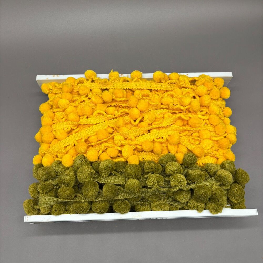 Vintage Conso Pom Pom Trim Lot Yellow Green Ball Fringe Mixed Partial Bolt